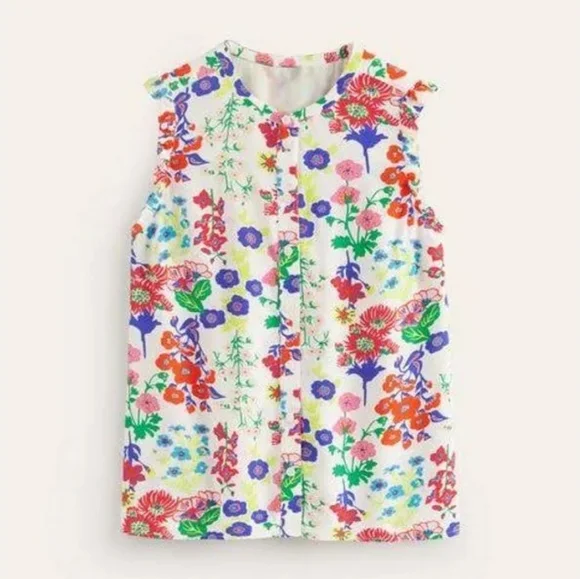 Boden Flame Scarlet Diamond Terrace Alicia Red and Pink Floral Blouse Size 8 - Picture 1 of 16